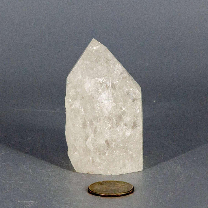 Crackle Quartz Point, 2.75-inch master healer, clear with internal fractures, amplifying clarity and Crown Chakra activation.