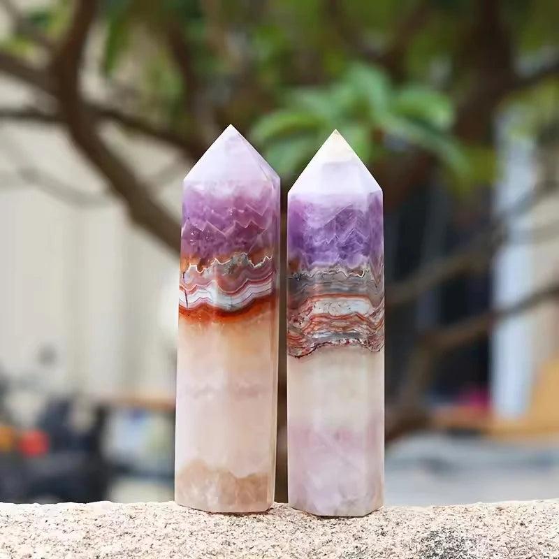no.0182 菱形のガーネットとcrystal pillar Crazy Lace Agate Crystal Tower for Joy and Vitality