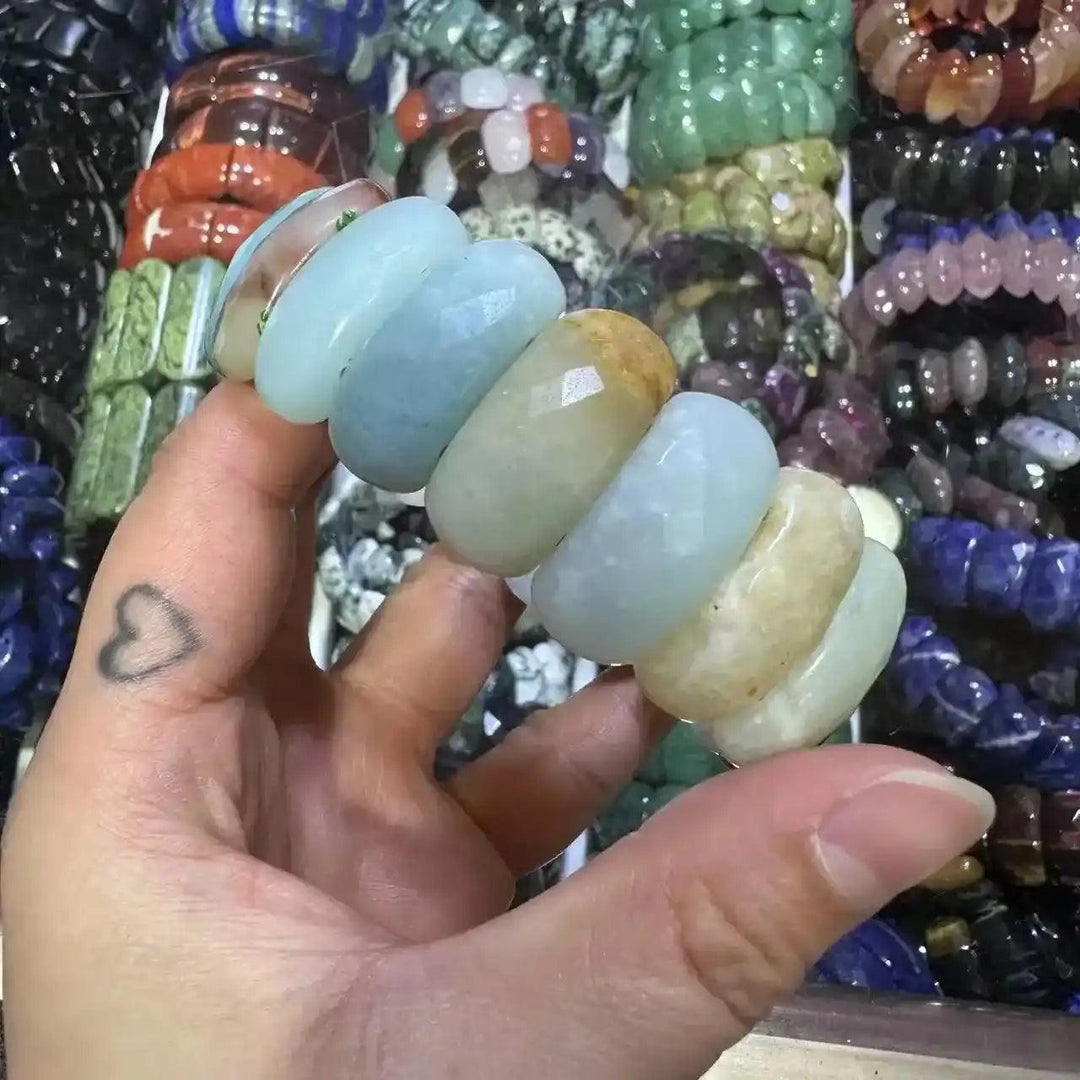 Crystal Bead Cuff Bangle Bracelet | 35+ Gemstone Options