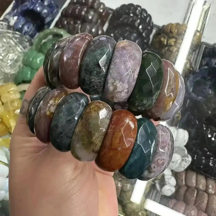 Crystal Bead Cuff Bangle Bracelet | 35+ Gemstone Options