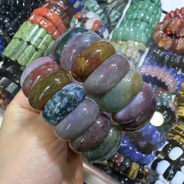 Crystal Bead Cuff Bangle Bracelet | 35+ Gemstone Options