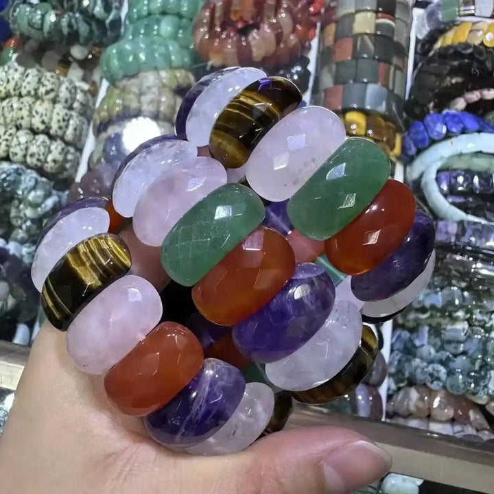 Crystal Bead Cuff Bangle Bracelet | 35+ Gemstone Options