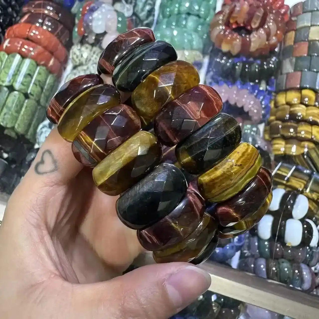 Crystal Bead Cuff Bangle Bracelet | 35+ Gemstone Options