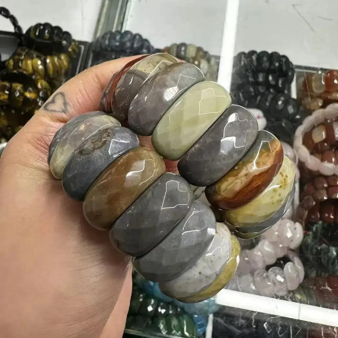 Crystal Bead Cuff Bangle Bracelet | 35+ Gemstone Options