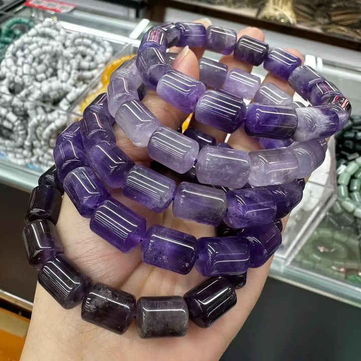Amethyst Crystal Big Beads Bracelet. Natural barrel-cut purple crystal beads for daily, wearable intention work.