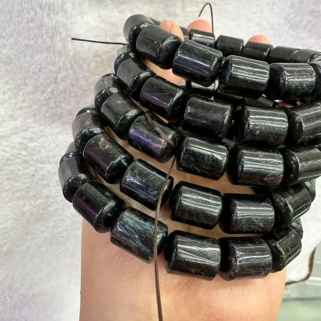 Obsidian Crystal Big Beads Bracelet, natural stone with barrel-cut beads for daily intention work.