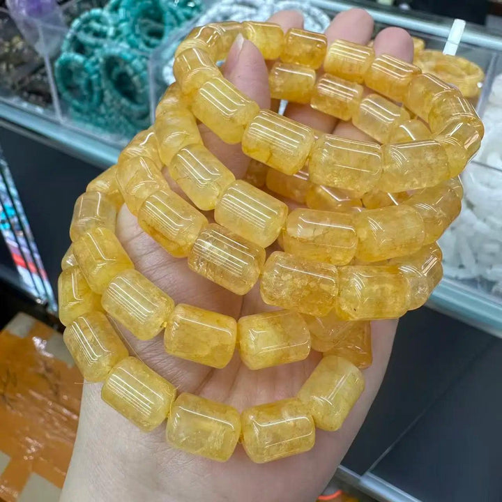 Golden Citrine Crystal Big Beads Bracelet, natural barrel-cut stones for daily intention work and abundance.