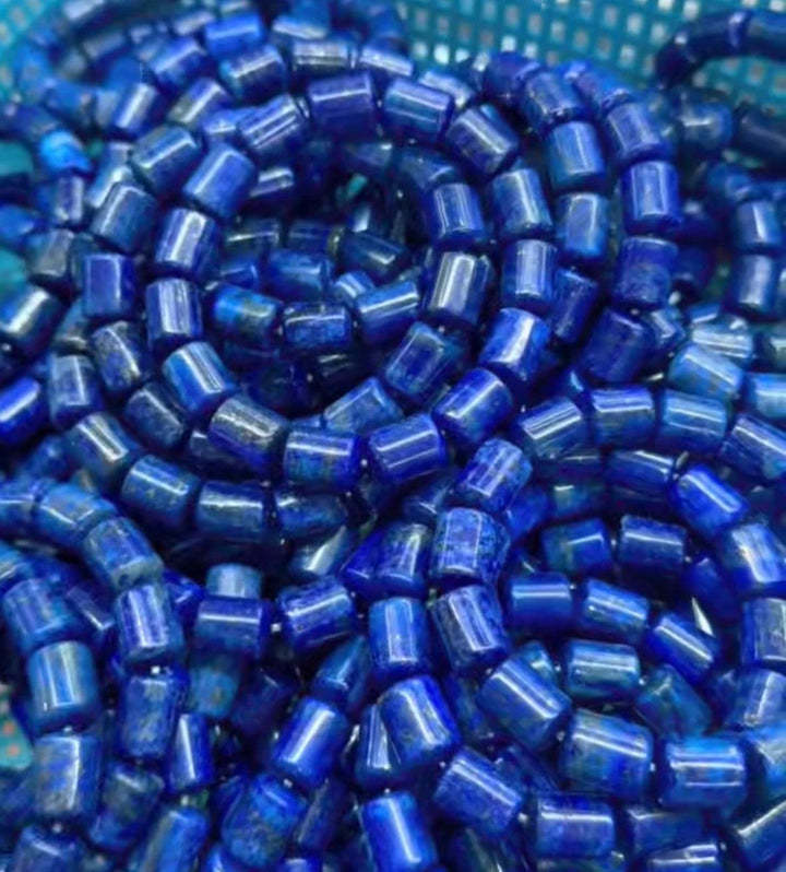 Vibrant Lapis Lazuli barrel-cut beads for a Crystal Big Beads Bracelet, promoting daily intention work.