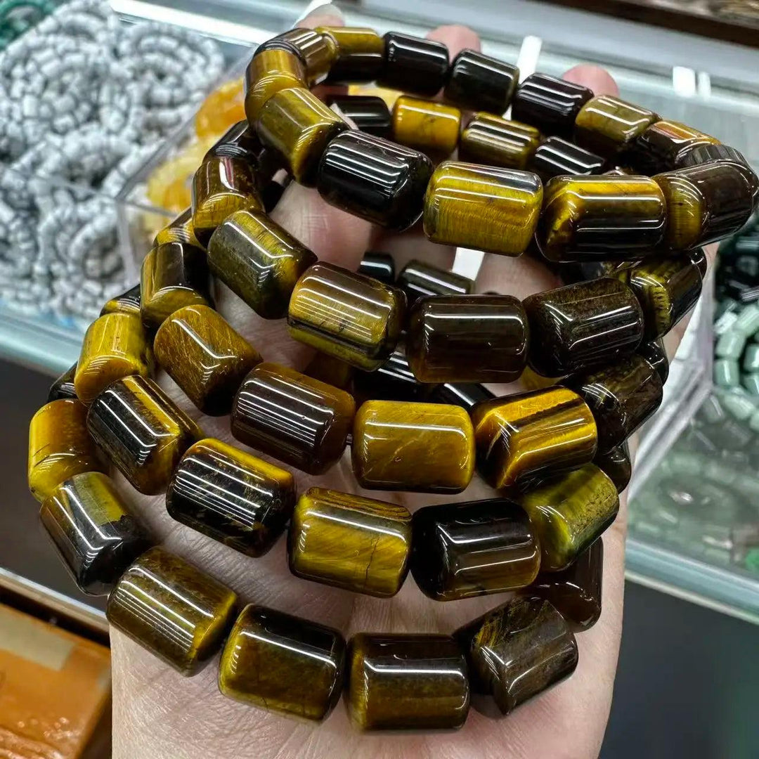 Tiger Eye Crystal Big Beads Bracelet with barrel-cut beads, offering daily wearable intention work.