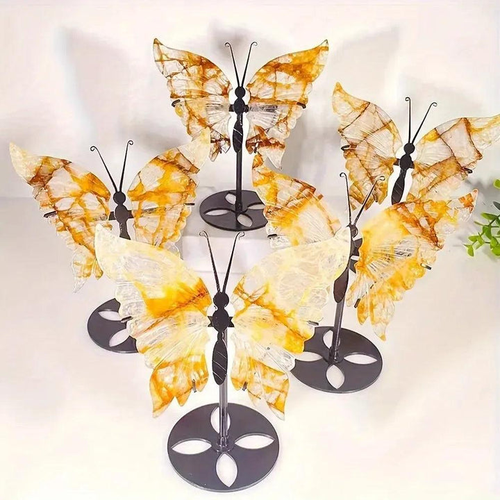 Crystal Butterfly Wings Carving with Stand | Fire Quartz & Golden Healer