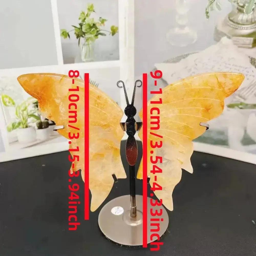 Crystal Butterfly Wings Carving with Stand | Fire Quartz & Golden Healer