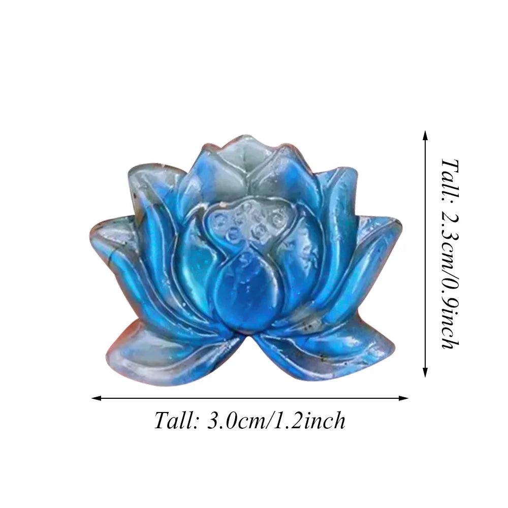 Iridescent blue Labradorite lotus flower sculpture, a powerful crystal for growth and transformation.