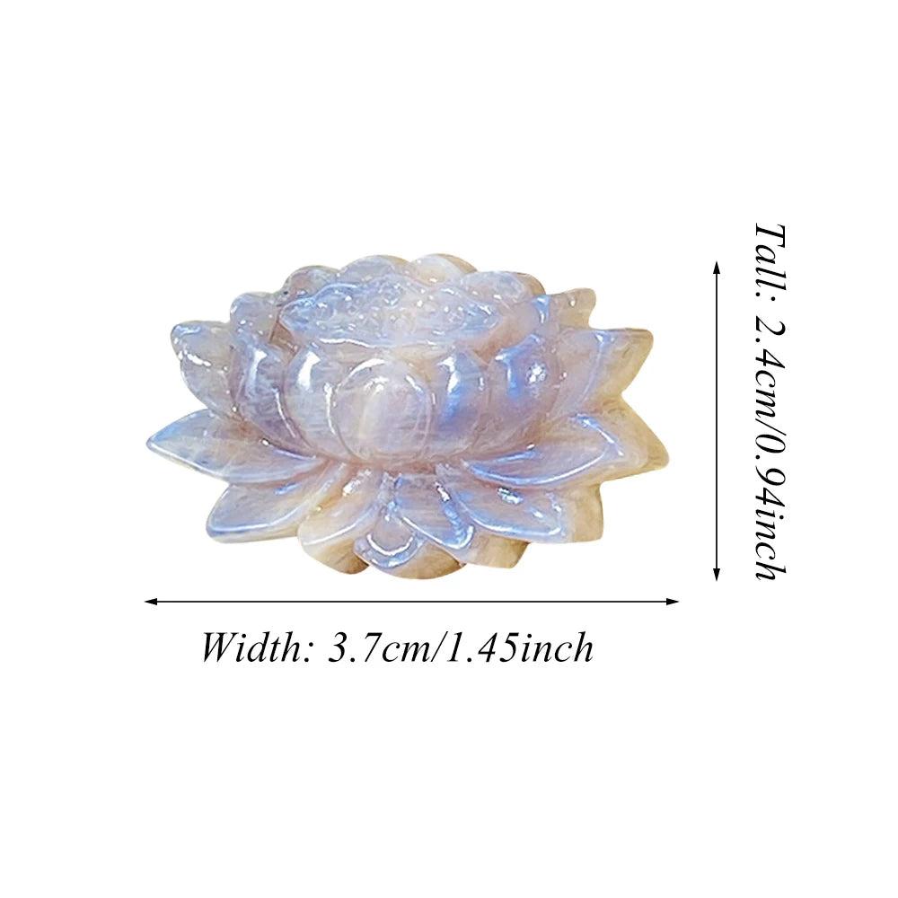 Iridescent Moonstone Lotus Flower Sculpture, 3.7cm wide, for growth and transformation.