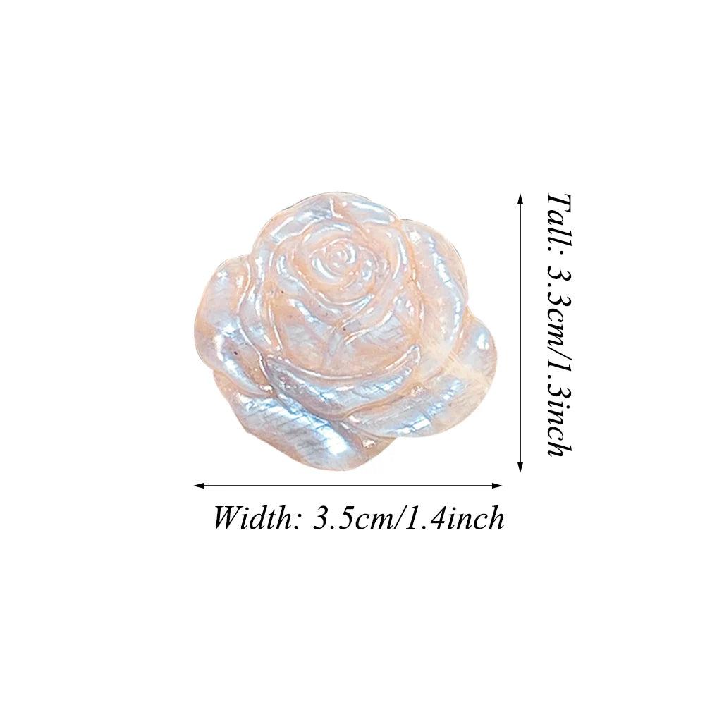 Iridescent Moonstone rose sculpture, 3.3cm tall, for love and softness. Crystal Carved Flower Sculptures.