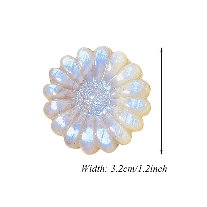 Iridescent Moonstone Sunflower Crystal Carved Flower Sculpture, 1.2-inch, for growth and transformation.