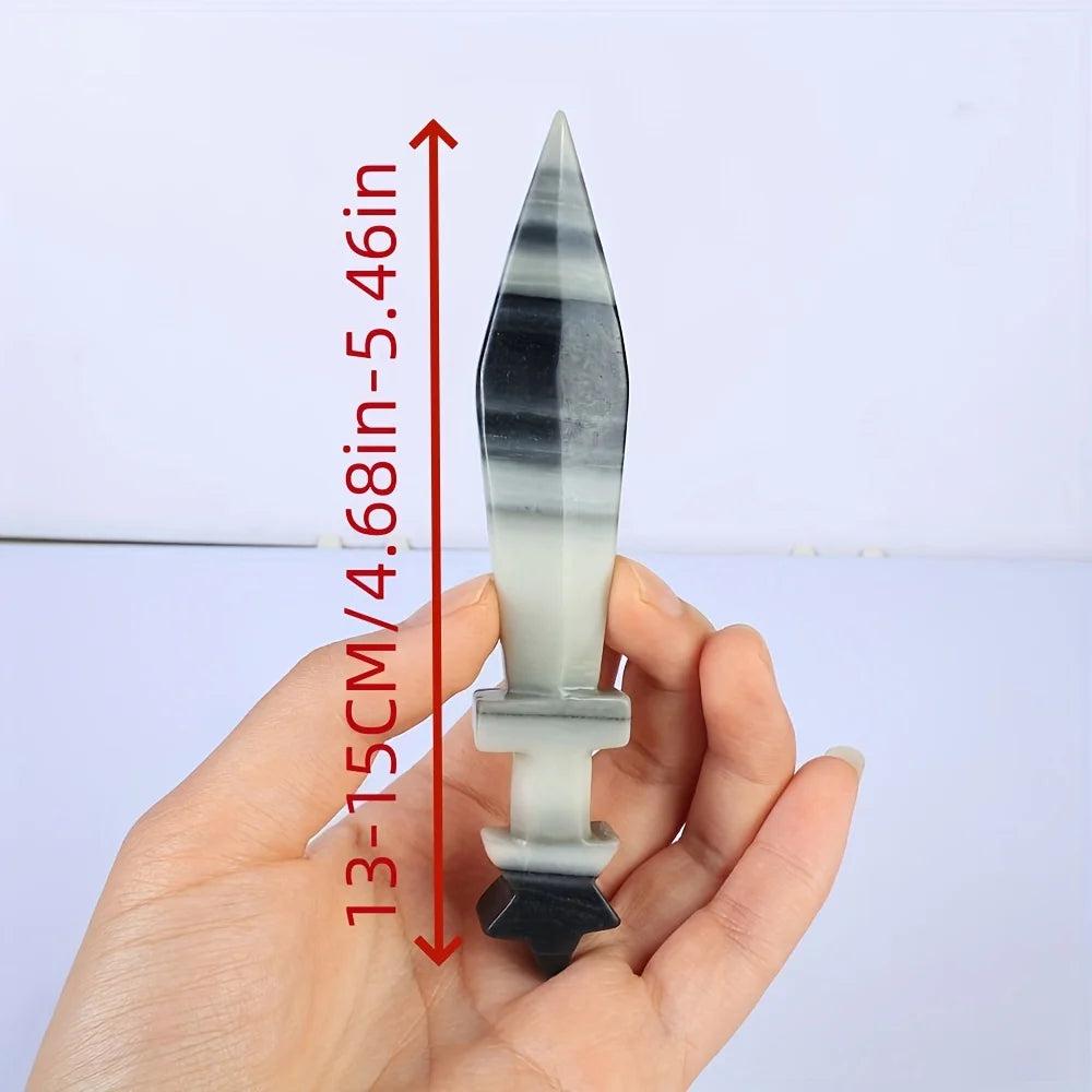 Hand-carved Tai Chi Stone Crystal Carved Sword Letter Opener, 13-15cm, for discernment and ritual work.