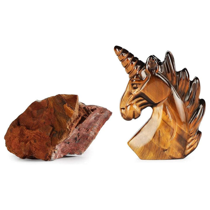 Hand-carved 51mm Tiger’s Eye crystal unicorn figurine, showcasing golden-brown luster for Solar Plexus Chakra healing.