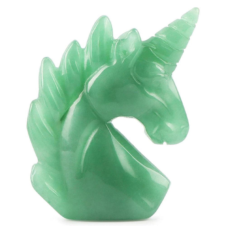 51mm hand-carved green aventurine crystal unicorn figurine for Heart Chakra healing and peaceful home decor.