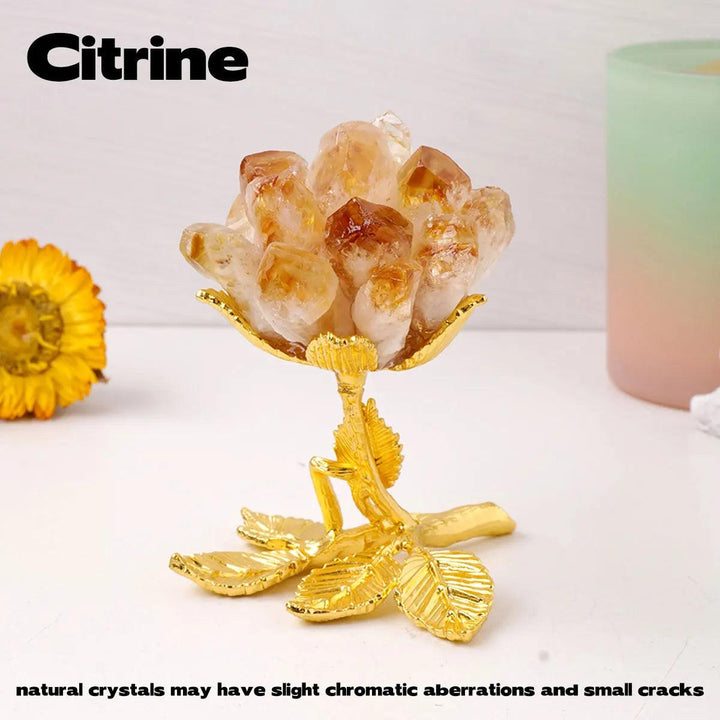 Golden Citrine Crystal Cluster Flower Tree Raw Stone Ornament, radiating abundance and prosperity.