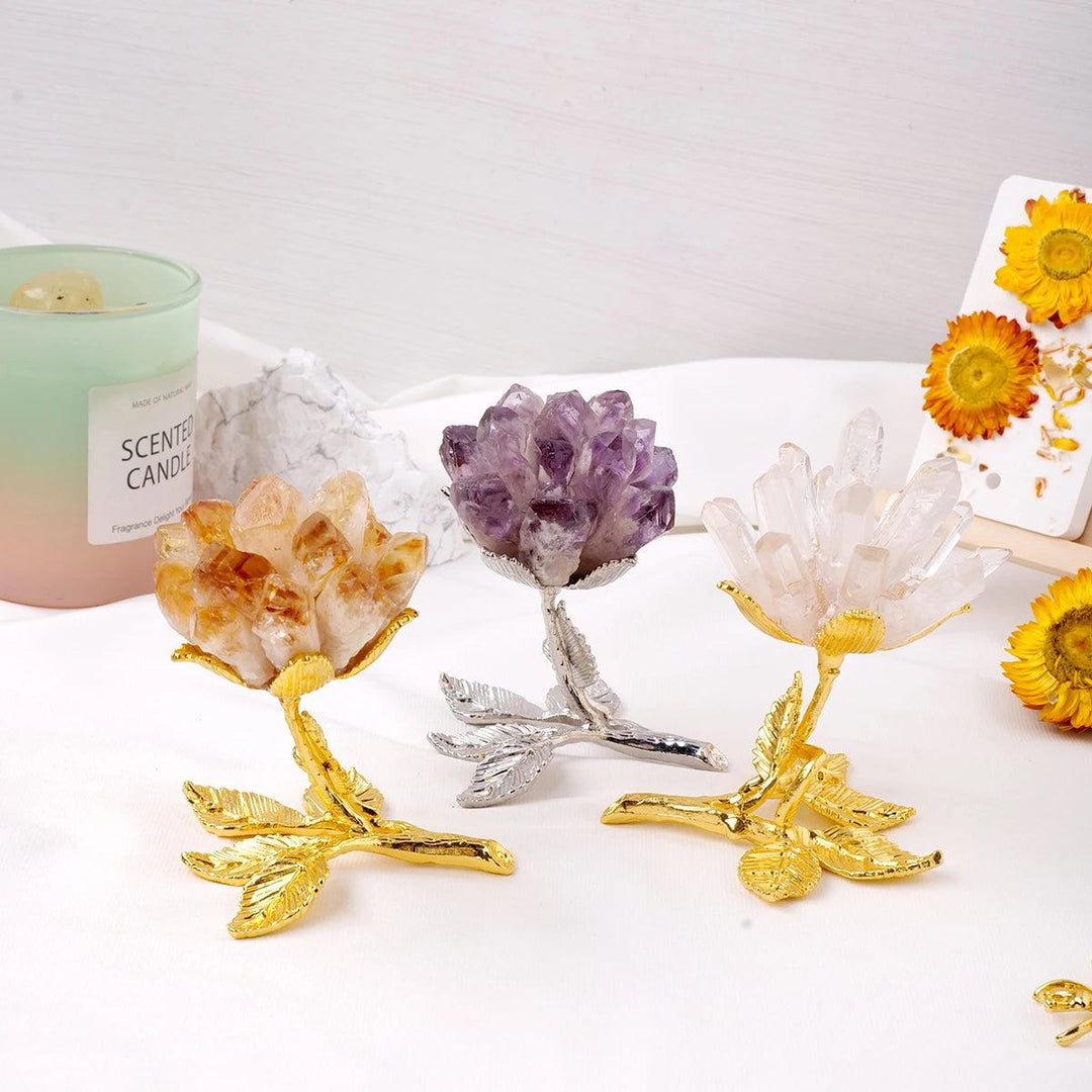 Amethyst, Citrine, Clear Quartz Crystal Cluster Flower Tree Raw Stone Ornaments for healing and abundance.