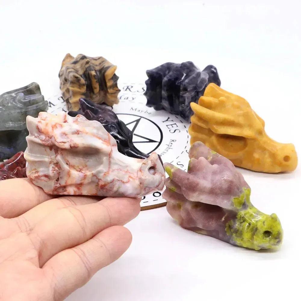 Crystal Dragon Skull Figurine | Hand Carved Stone