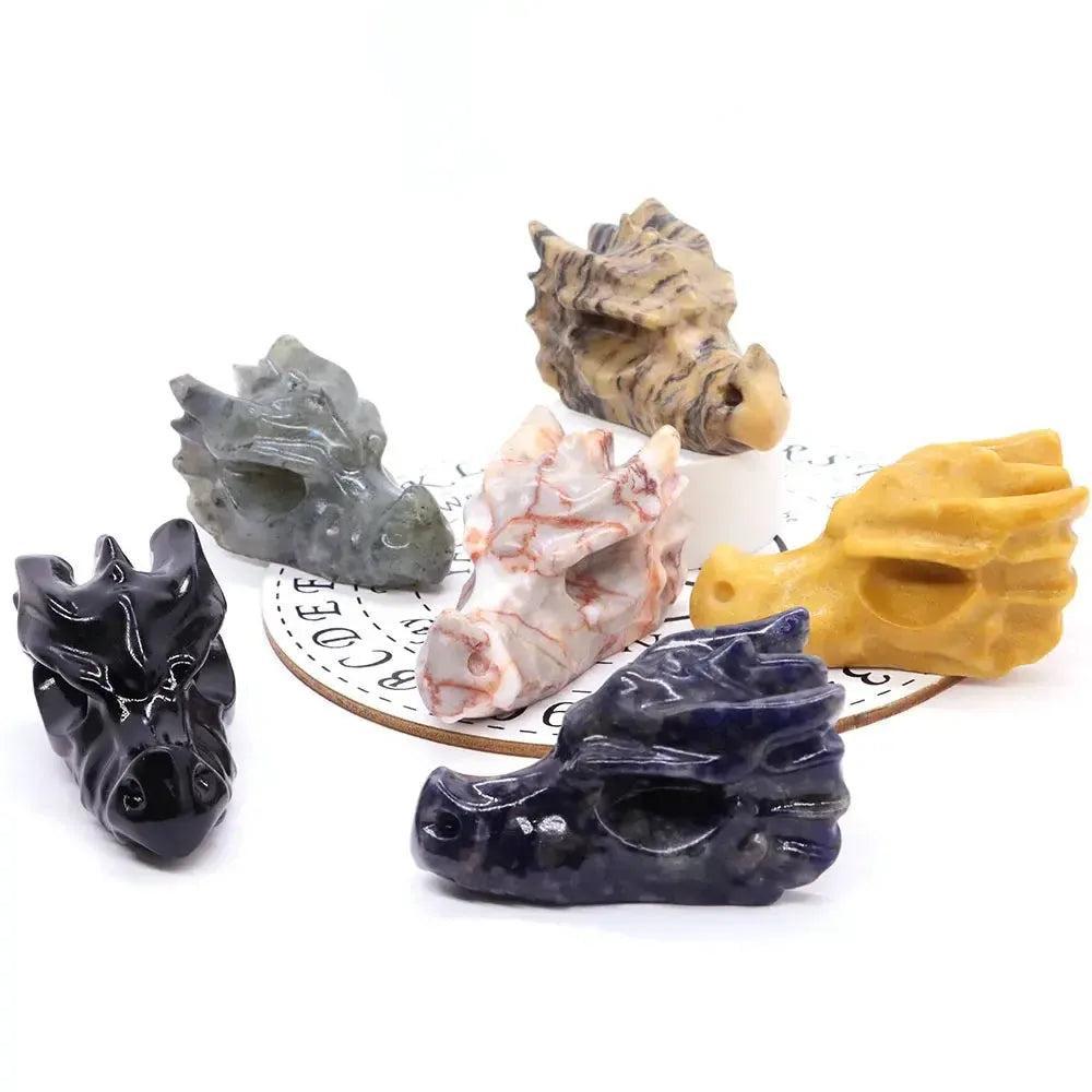 Crystal Dragon Skull Figurine | Hand Carved Stone