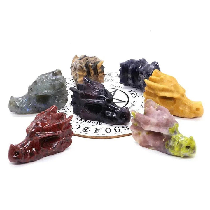Crystal Dragon Skull Figurine | Hand Carved Stone