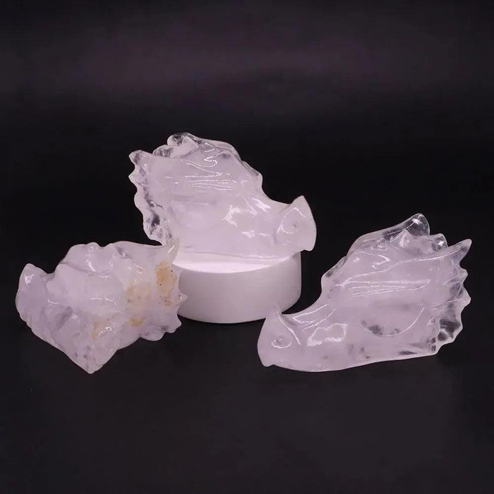 Crystal Dragon Skull Figurine | Hand Carved Stone