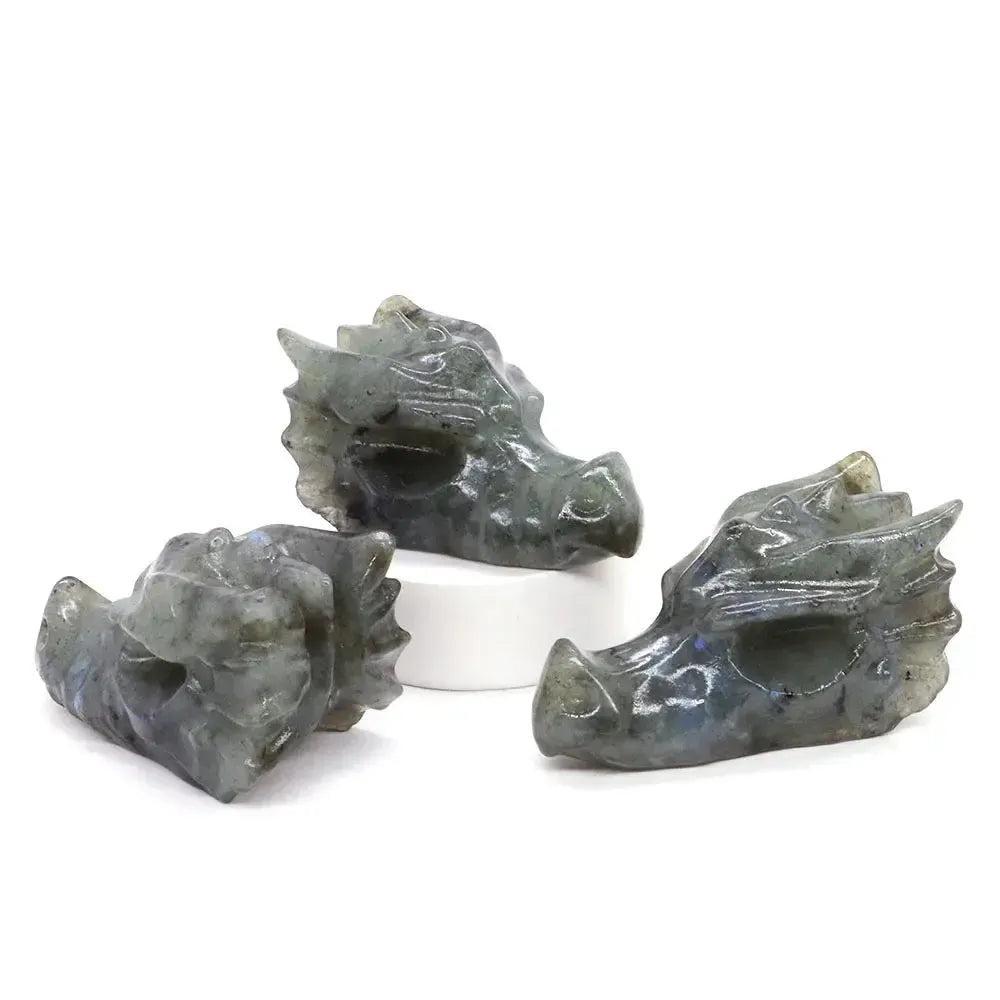 Crystal Dragon Skull Figurine | Hand Carved Stone