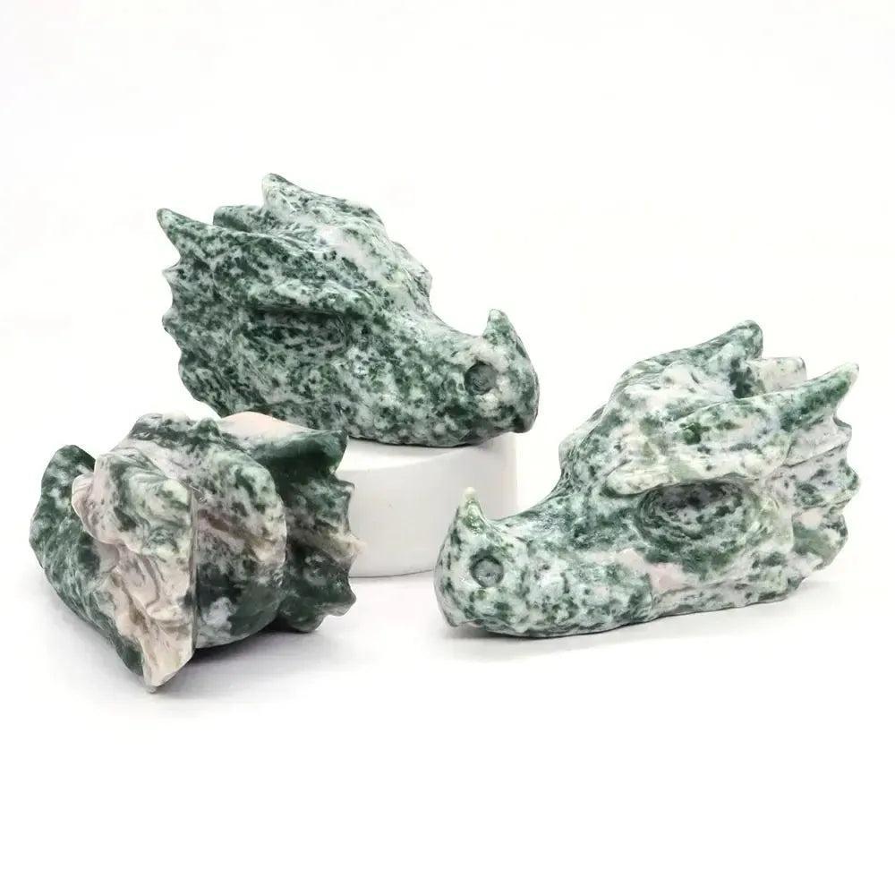 Crystal Dragon Skull Figurine | Hand Carved Stone