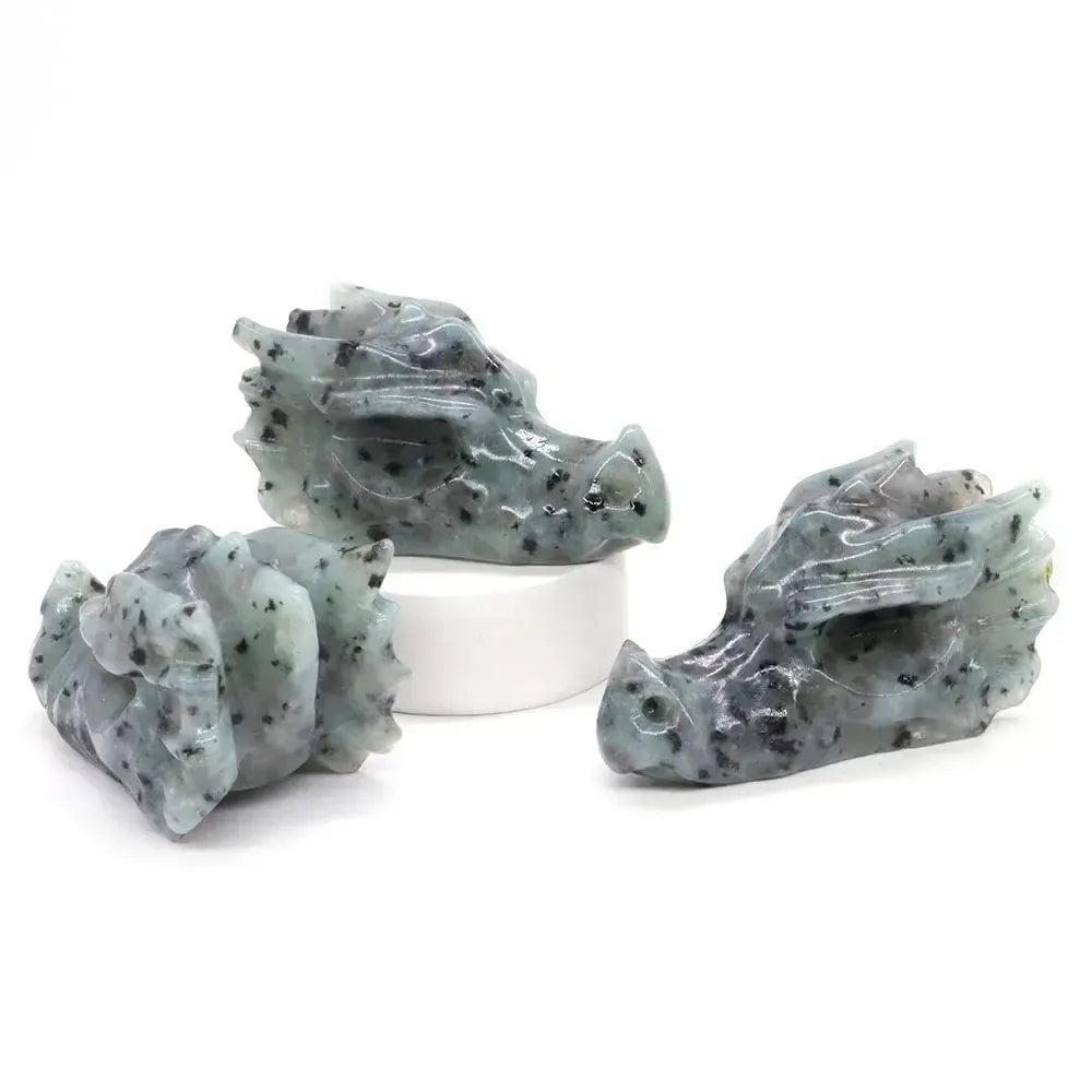 Crystal Dragon Skull Figurine | Hand Carved Stone