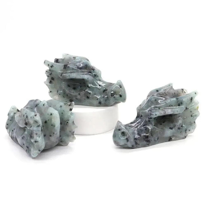 Crystal Dragon Skull Figurine | Hand Carved Stone
