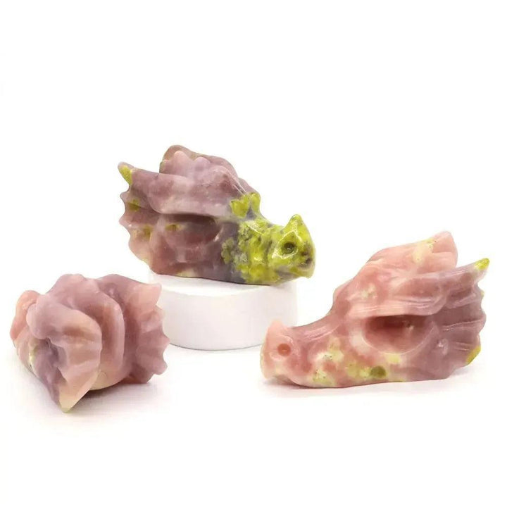 Crystal Dragon Skull Figurine | Hand Carved Stone