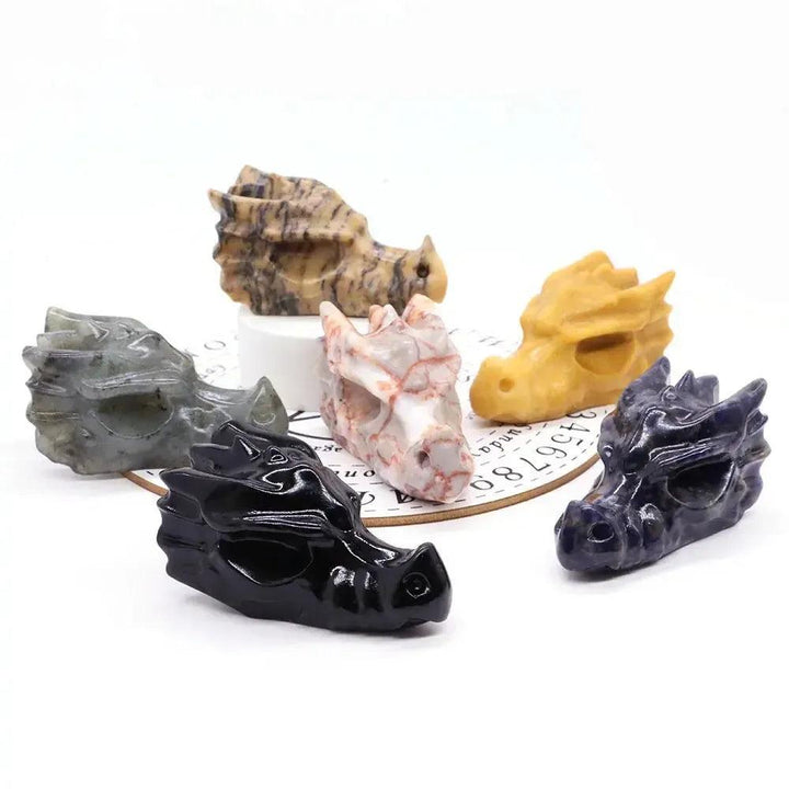 Crystal Dragon Skull Figurine | Hand Carved Stone