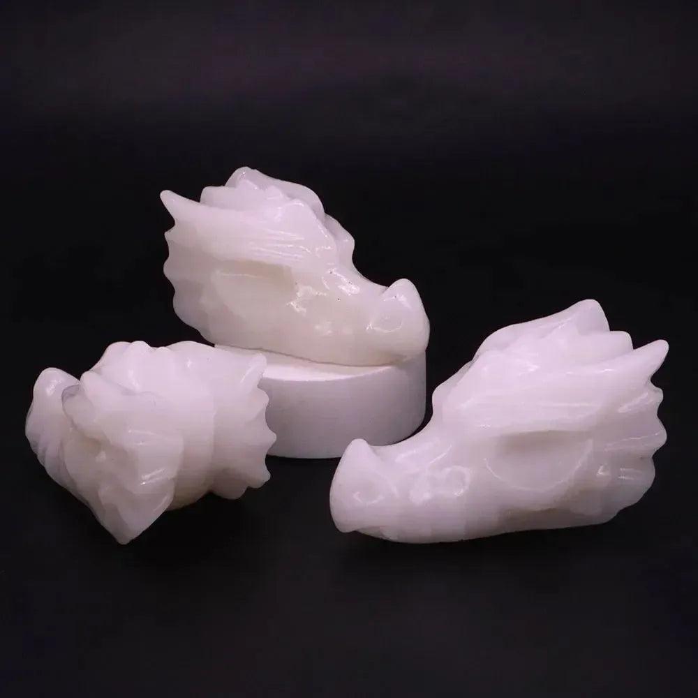 Crystal Dragon Skull Figurine | Hand Carved Stone