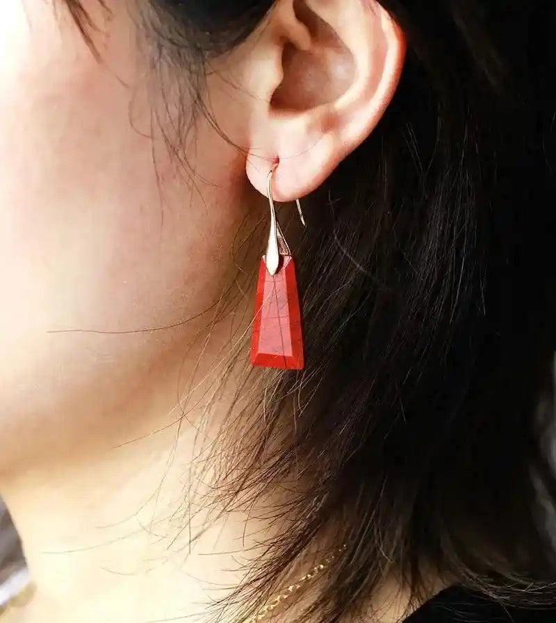 Red Jasper Natural Gemstones Geometric Dangle Earrings, offering grounding and clarity with a sleek, modern design.