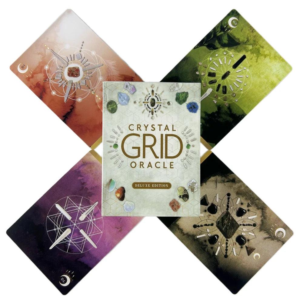 Crystal Grid Oracle Cards: 72-card divination deck with vibrant sacred geometry and crystal artwork.