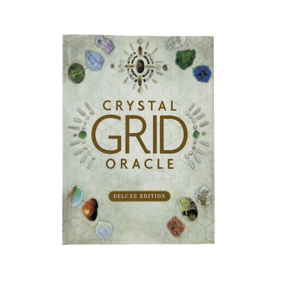 Crystal Grid Oracle Cards Deluxe Edition, featuring sacred geometry and colorful crystals on a light background.