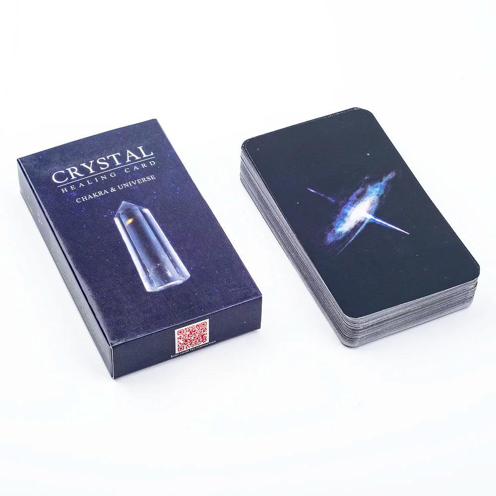 Crystal Healing Oracle Cards 60-Card Zodiac Deck Set with a clear crystal design on a dark blue box.