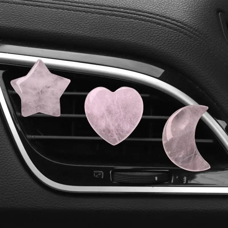 3Pcs/Set Rose Quartz Crystal Moon Star Love Car Air Outlet Decoration Clips, promoting love and harmony.