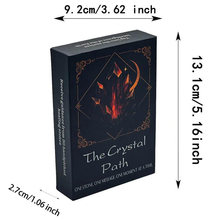 Crystal Path Oracle Cards: black box with glowing crystal art, featuring healing stone wisdom and divination messages.