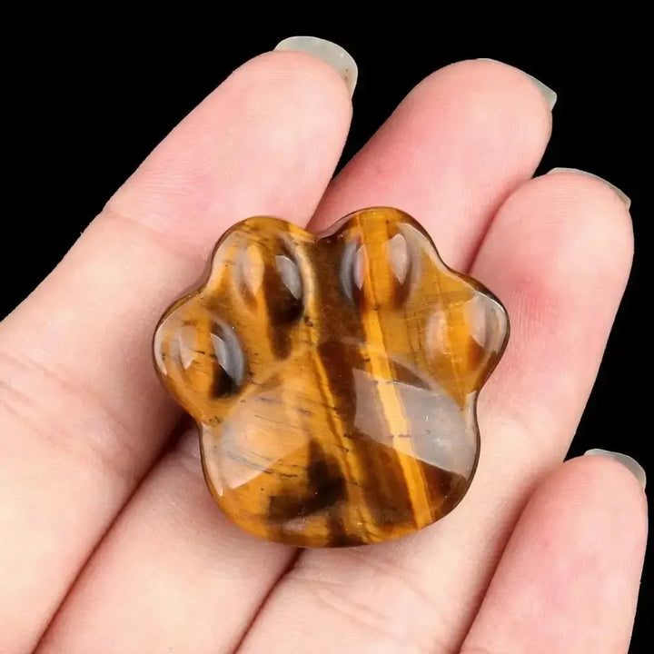 Crystal Paw Print Carving in 6 Stones-Novelty-Ali-Tiger Eye-30x28mm-Crystal Destiny