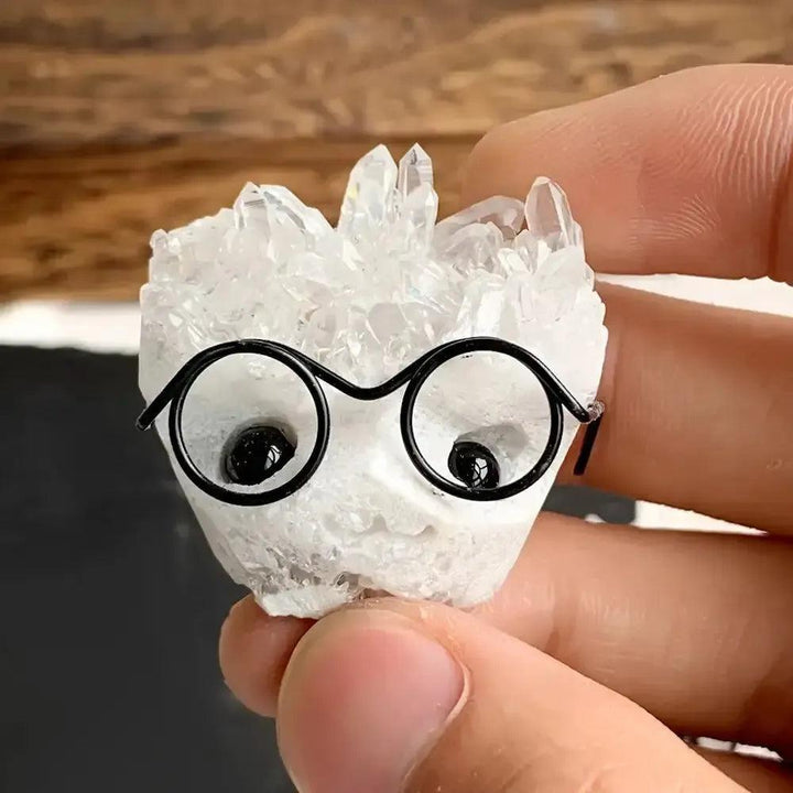 Sparkling Cluster Crystal Pet Figurine with tiny black glasses, a delightful desk companion or quirky gift.