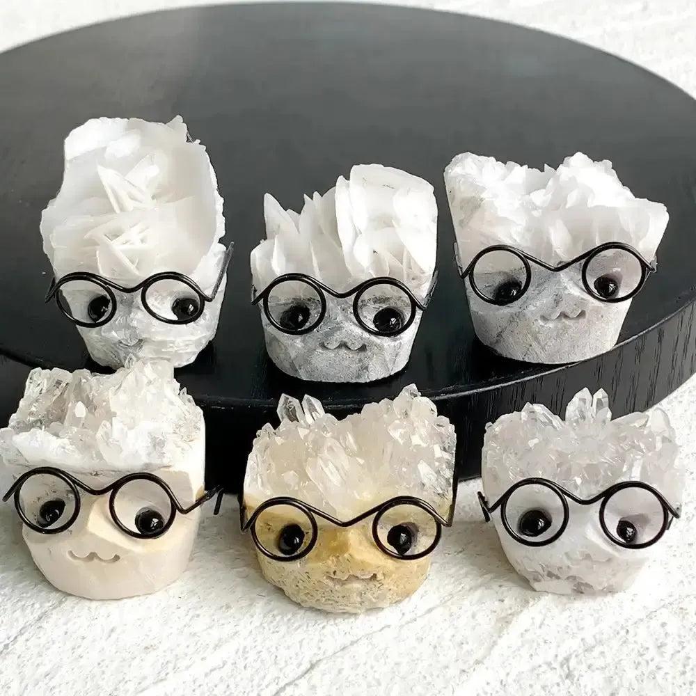 Crystal Pet Figurine with Glasses, Cluster, Mica or Rough Stone
