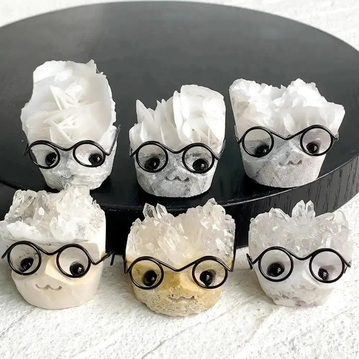 Crystal Pet Figurine with Glasses, Cluster, Mica or Rough Stone