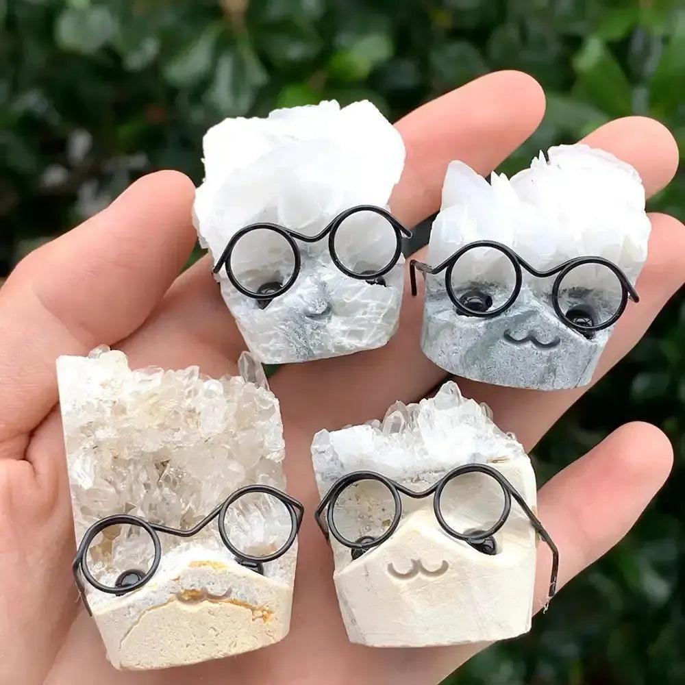 Crystal Pet Figurine with Glasses, Cluster, Mica or Rough Stone