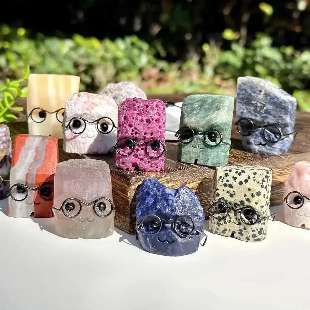 Crystal Pet Figurine with Glasses, Cluster, Mica or Rough Stone