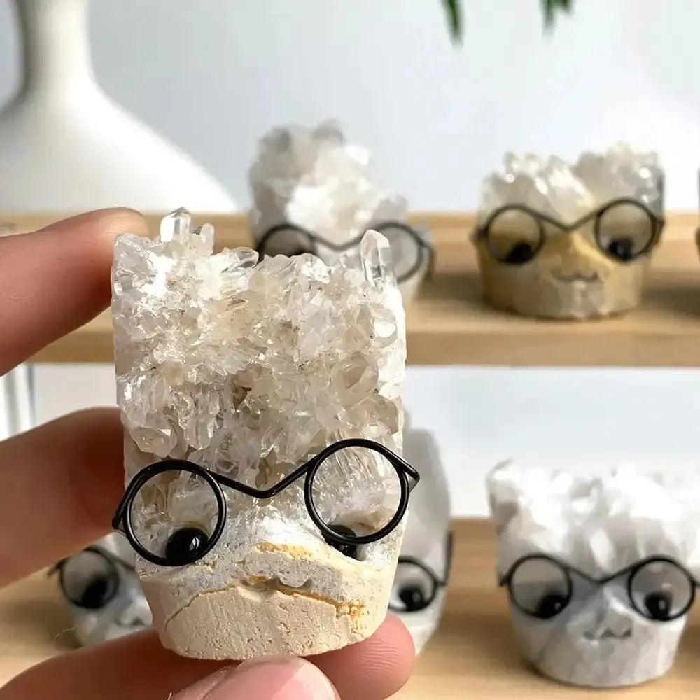 Crystal Pet Figurine with Glasses, Cluster, Mica or Rough Stone