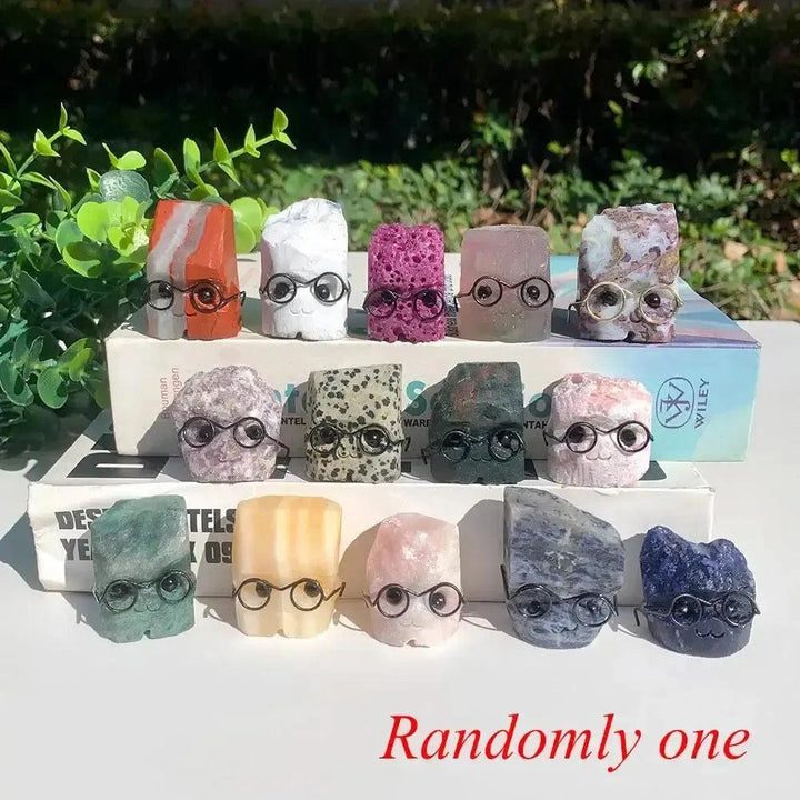 Crystal Pet Figurine with Glasses, Cluster, Mica or Rough Stone