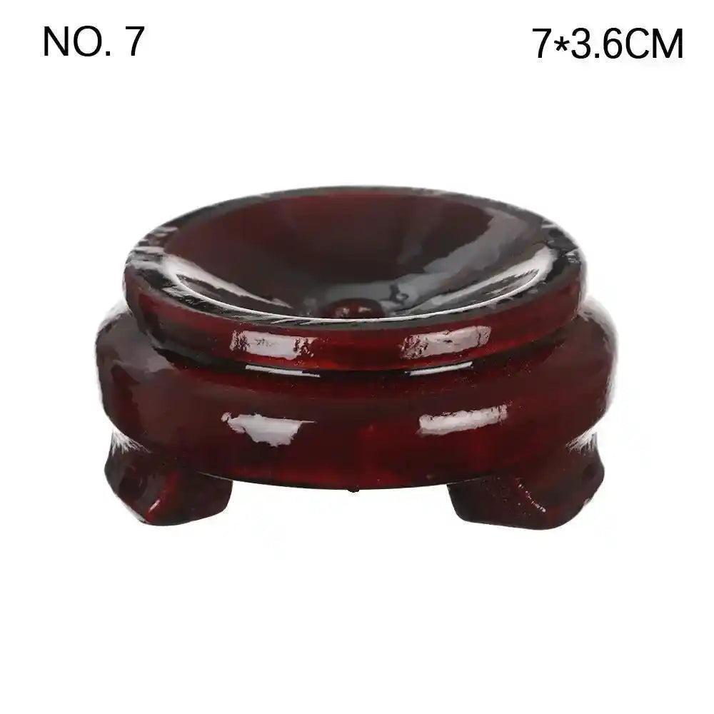 Elegant dark brown wooden sphere display stand, 7x3.6cm, for crystal spheres, gemstones, or miniature stones.